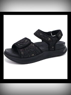 ONCAI Black Glitter Arch Sport Sandal with Adjustable Straps
